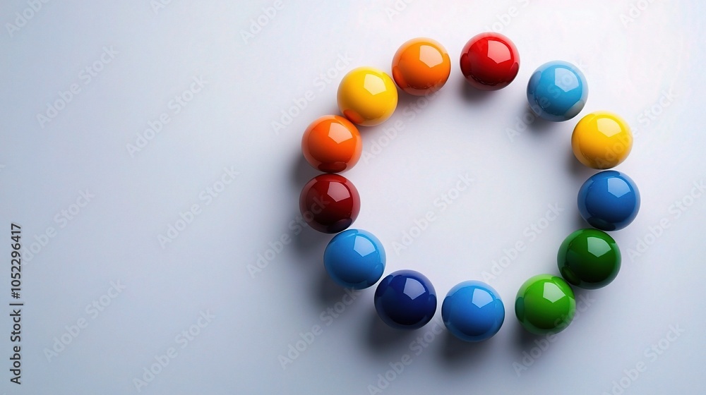 Poster colorful spheres arranged in a circular pattern