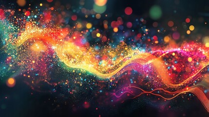 Fototapeta premium Colorful Abstract Wave with Glittering Bokeh Effects