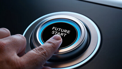 Person is pressing a button that says "future start"