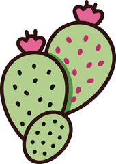 Illustration of cactus-pear with green leaf, Vector illustration of cactus-pear clustered together with a green leaf, showcasing a simple, minimalistic design. 