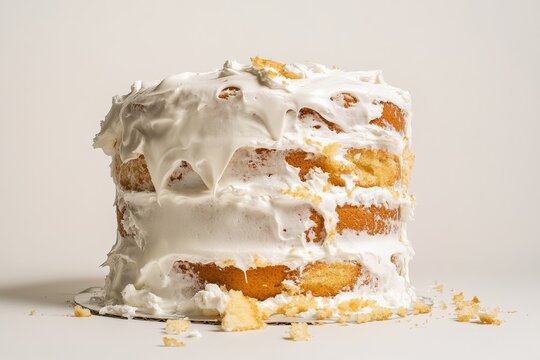 Cake fail, humorous image of cake that turn out as expected, with lopsided layers and messy icing,
