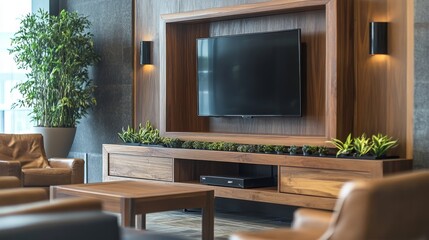 Stylish wooden TV stand for commercial establishments