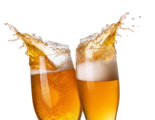 toasting beer splash isolated on white background, cutout 