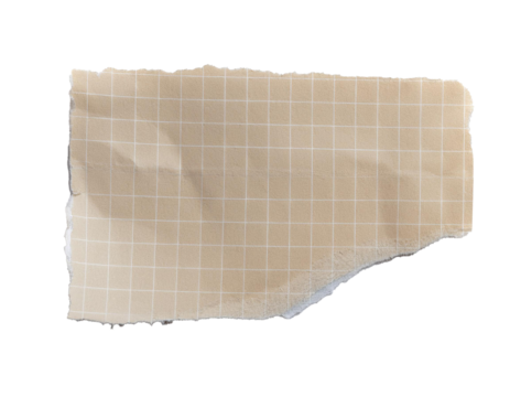 torn out piece of checkered block sheet, isolated on white background, cutout