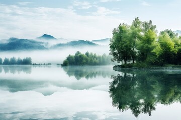 Obraz premium Lake landscape border nature panoramic outdoors.