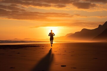Fototapeta premium Man Runner running beach sun.