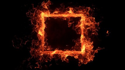 fire frame, isolated, black background, generative ai