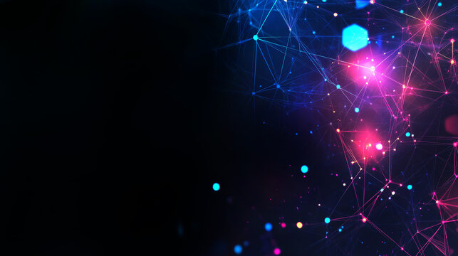 Abstract big data visualization and big data connection background. Cyber technology, artificial intelligence AI futuristic technology glowing technological background with copy space.
