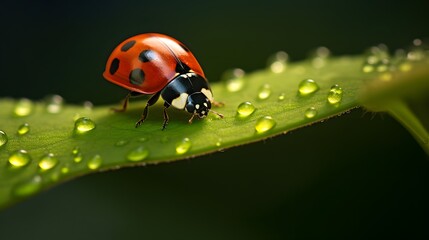 Obraz premium Delicate Ladybug Perched on a Vibrant Leaf