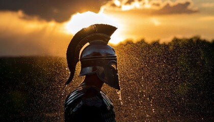 Trojan or Spartan standing in rain