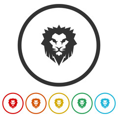 Lion head icon. Set icons in color circle buttons