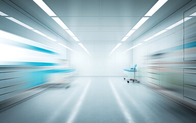 Abstract white and blue medical room with a sterile and clean feel for modern healthcare design   