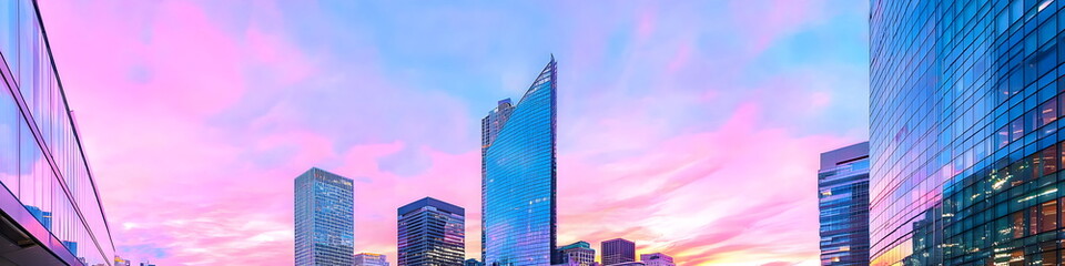 North Carolina. A city skyline with a pink and purple sky