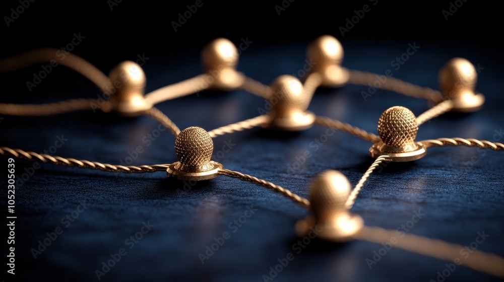 Poster golden network connection abstract 3d render technology concept