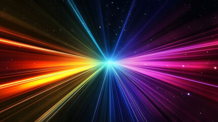 Fototapeta premium Colorful vector illustration of a fast car speeding through a neon-lit night road, leaving a trail of bright light and energy