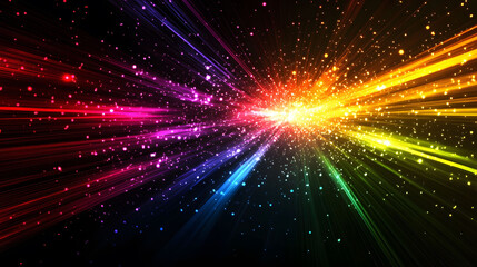 Naklejka premium Colorful vector illustration of a fast car speeding through a neon-lit night road, leaving a trail of bright light and energy