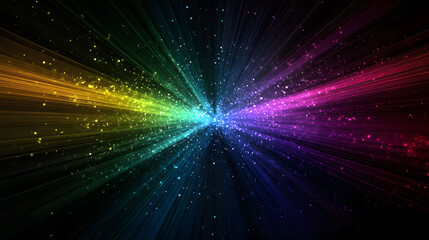 Naklejka premium Colorful vector illustration of a fast car speeding through a neon-lit night road, leaving a trail of bright light and energy