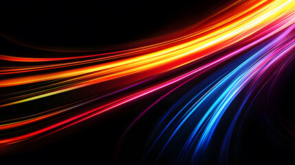 Colorful vector illustration of a fast car speeding through a neon-lit night road, leaving a trail of bright light and energy