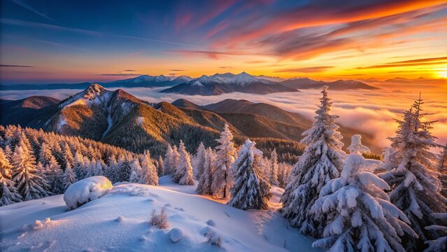Breathtaking Winter Sunrise Over Stoh Peak in Mala Fatra, Slovakia - High Dynamic Range Mountain Landscape Photography