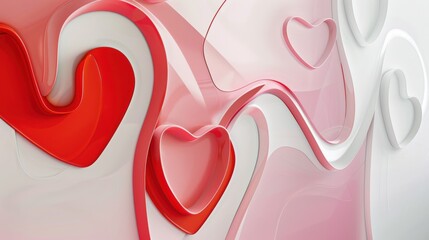 Modern Valentine's Day Card Design with Abstract Red and Pink Heart Shapes on White Background