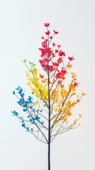 Obraz premium A colorful artistic tree design featuring vibrant blossoms in shades of pink, yellow, and blue against a light background.