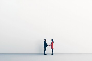Obraz premium A couple stands hand in hand against a minimalistic white background, symbolizing connection and intimacy.