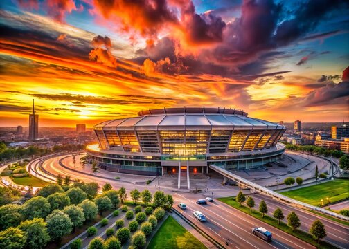 Captivating Landscape of Johan Cruijff ArenA in Amsterdam at Sunset