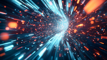 Fototapeta premium Glowing fiber optic strands create a cosmic, colorful, and festive night sky, perfect for holiday designs