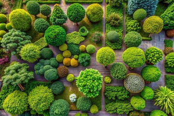 Cartoon Top View Trees and Plants for Landscaping Design with Bushes and Shrubs for Outdoor Projects