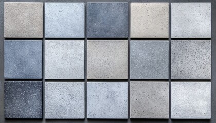 Naklejka premium A grid of muted gray and stone-colored squares with subtle texture, highlighting the clean and elegant style of contemporary housing.