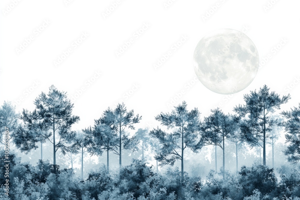 Poster evergreen forest under moonlight, a mystical and enchanting image of an evergreen forest bathed in s