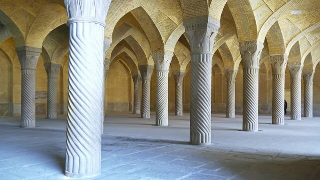 A majestic Vakil Mosque building with elegant columns and arches, Shiraz, Iran