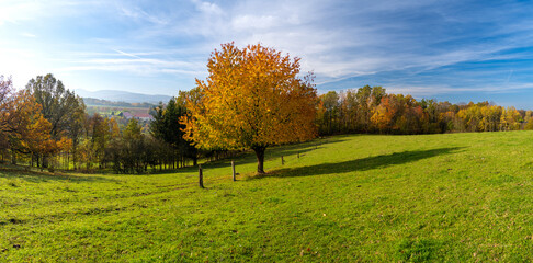 autumn landscape of Kaczawskie mountains in Lower Silesia in Poland