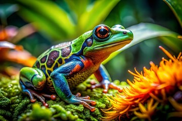 Obraz premium Close-Up Frog in Natural Habitat - Vibrant Daytime Fashion Photography