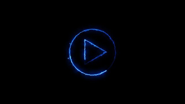 Play button icon. Neon shine play button with neon circle neon-glowing play button.Video, audio neon play button icon Press to play. On black background.