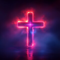 Fototapeta premium Spiritual Light Effect Highlighting Glowing Neon Cross Symbol Beautifully Captured Image
