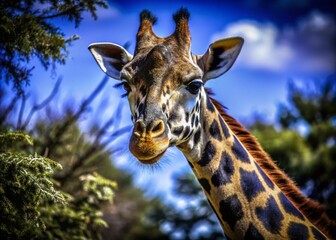 Obraz premium Close-Up of a Majestic Giraffe in Natural Habitat - Wildlife Documentary Photography