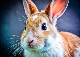 Obraz premium Close-Up of a Minimalist Pink Rabbit's Face on Black Background for Artistic Photography