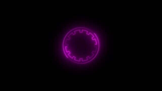 Neon protractor icon glowing black background animation