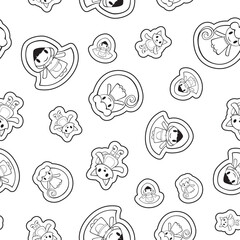 Cute and Minimalistic Fairy Tale Line Art Illustration Repeat Pattern Design for Coloring Page
