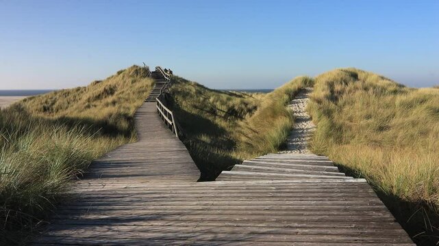 Bohlenwege f&uuml;hren zu sch&ouml;nen Aussichtsd&uuml;nen auf der Nordseeinsel Amrum bei Norddorf, Amrum Video