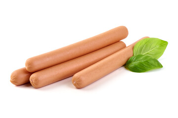 Boiled sausages, isolated on white background.
