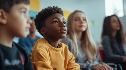 Obraz premium Children engaged in learning during a classroom session at a school