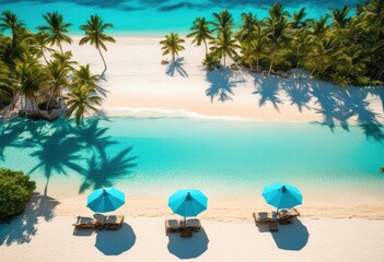 Obraz premium tropical luxury resort escape lush bright blue relaxing sun kissed beaches setup perfect, getaway, ocean, views, vacation, palm, trees, waterfront
