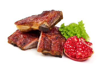 Roasted pork ribs bbq, isolated on white background.