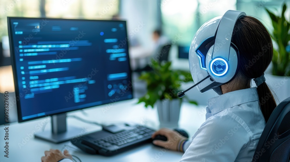 Poster futuristic ai call center with advanced technology