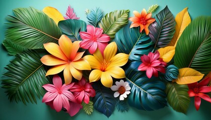 Obraz premium experience a lively summer sale featuring colorful tropical foliage and bright flowers showcasing vibrant colors and a joyful atmosphere