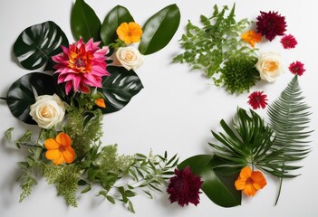 Obraz premium captivating vibrant plant flatlays showcasing lush greenery colorful blooms fresh modern marketing visuals, aesthetic, arrangement, balance, botanical