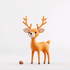 Fototapeta premium Adorable Deer Looking at Tiny Acorn by Its Feet