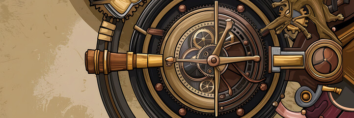 Naklejka premium Steampunk clockwork design with gold and brown tones perfect for fantasy sci-fi or industrial projects 